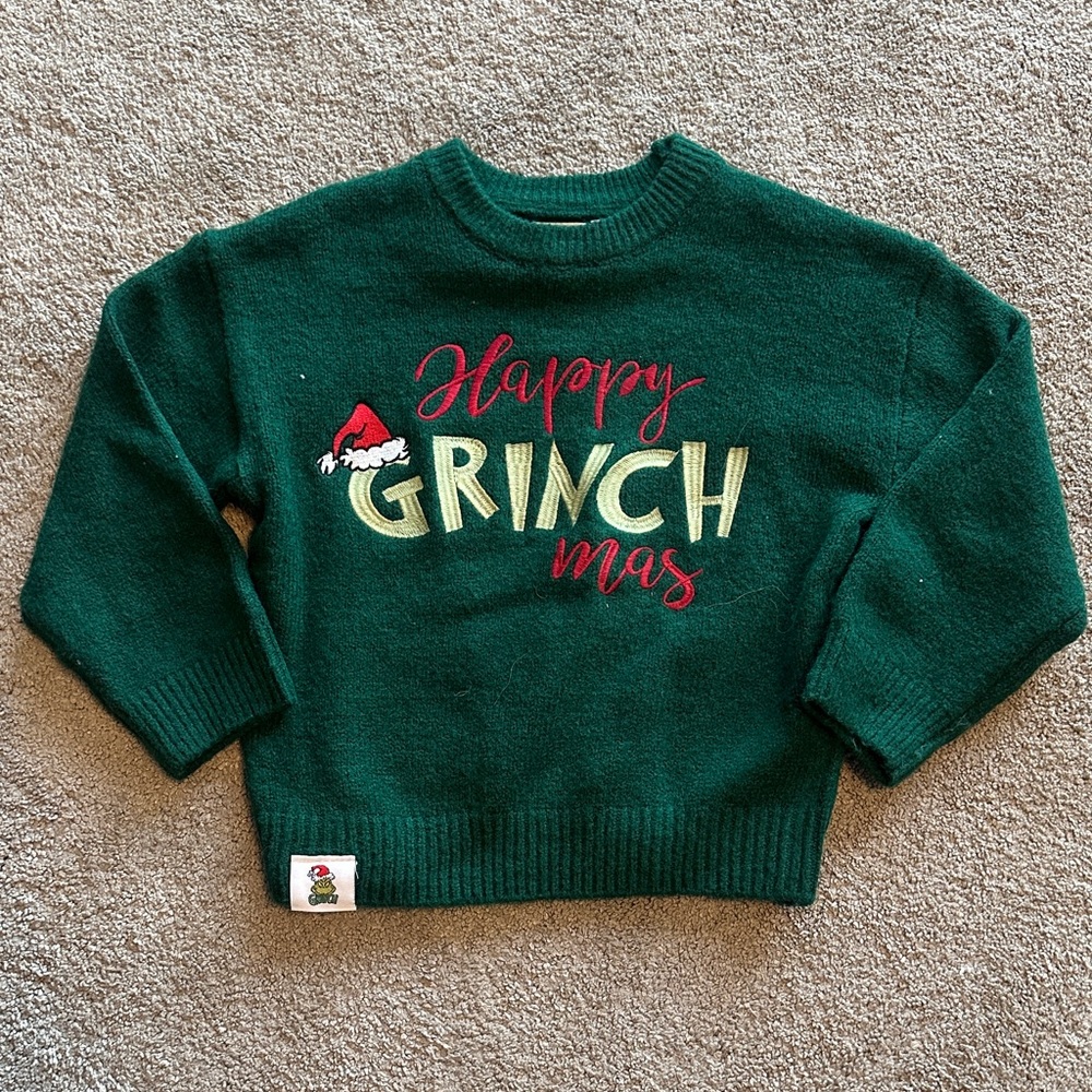 Zara Green 'Happy Grinch-mas' Holiday Sweater with Red and Gold Accents